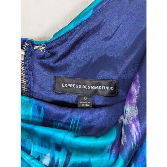 Express Design Studio Vintage Women's Purple Blue Silk Ruched Mini Dress Size 6 - Picture 4 of 12